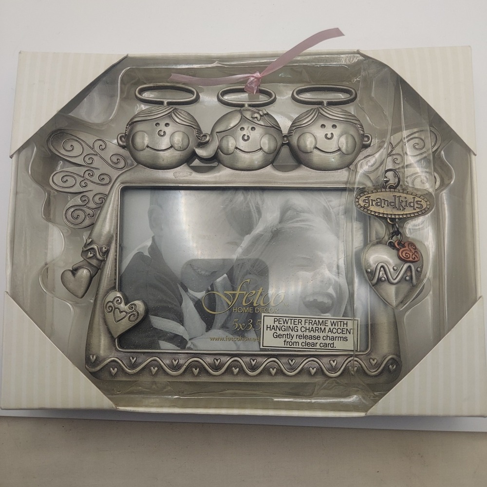 Fetco Home Decor Pewter Grandkids Picture Frame Angels 5 x 3.5